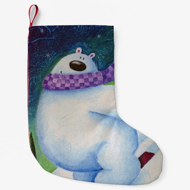 Skiing Polar Bear Small Christmas Stocking (Front)