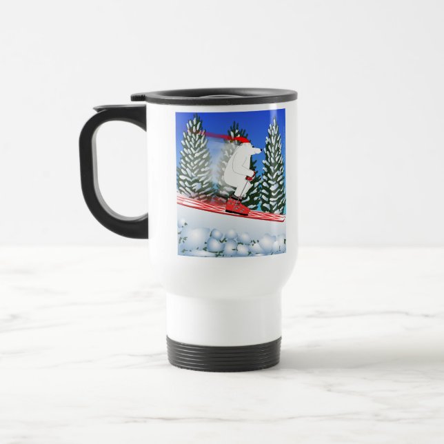 Skiing Polar Bear Travel Mug (Left)