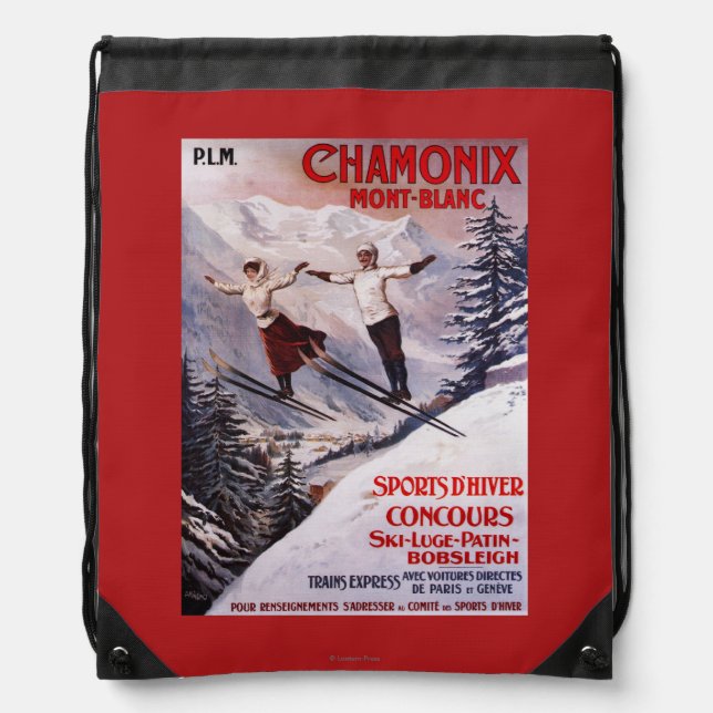 Skiing Promotional Poster Drawstring Bag (Front)
