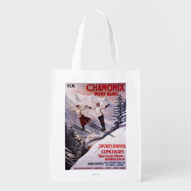 Skiing Promotional Poster Grocery Bag (Front)