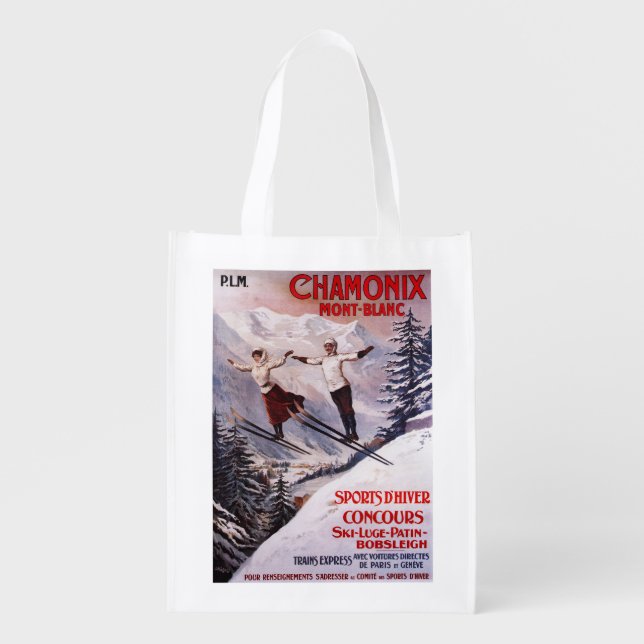 Skiing Promotional Poster Reusable Grocery Bag (Front)