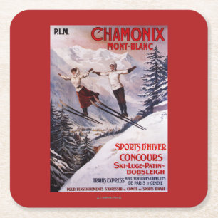 Skiing Promotional Poster Square Paper Coaster