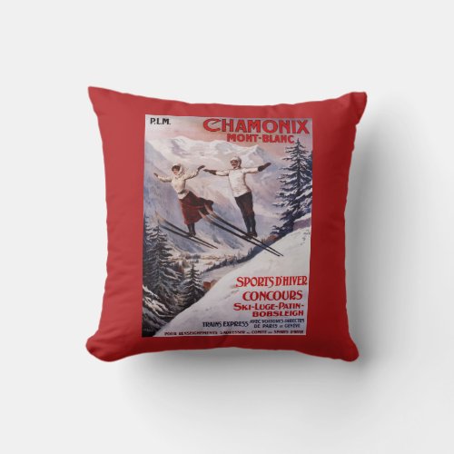 Skiing Promotional Poster Throw Pillow