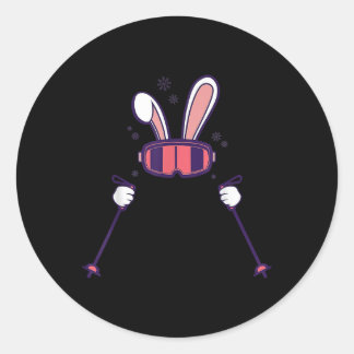 Skiing Rabbit Ski Poles Ski Goggles Easter Bunny  Classic Round Sticker
