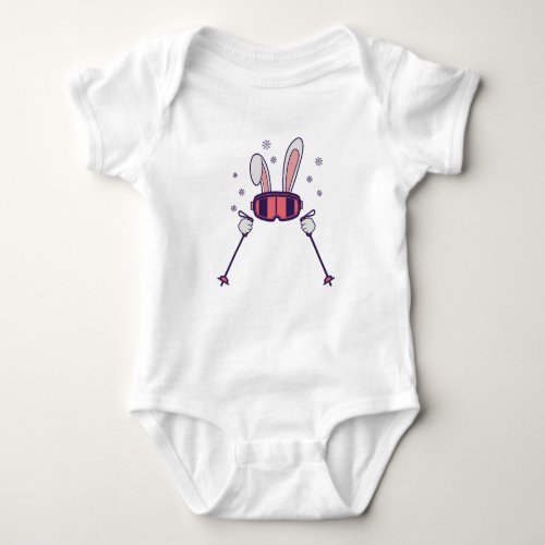 Skiing Rabbit with ski poles and ski goggles Baby Bodysuit