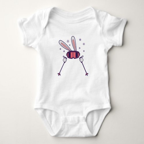 Skiing Rabbit with ski poles and ski goggles Baby Bodysuit