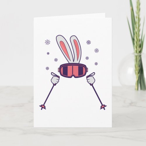 Skiing Rabbit with ski poles and ski goggles Card