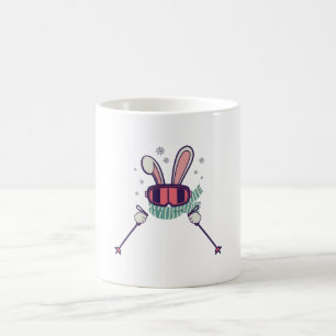 Skiing Rabbit with ski poles and ski goggles Coffee Mug