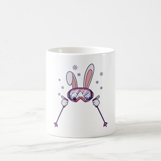 Skiing Rabbit with ski poles and ski goggles Coffee Mug (Center)