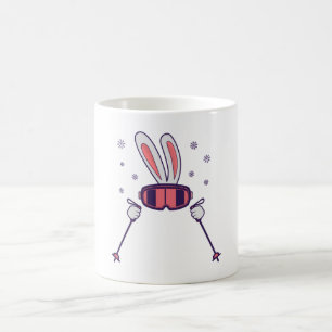 Skiing Rabbit with ski poles and ski goggles Coffee Mug