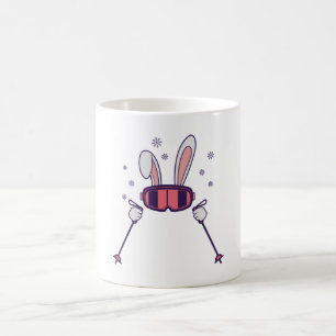 Skiing Rabbit with ski poles and ski goggles Coffee Mug