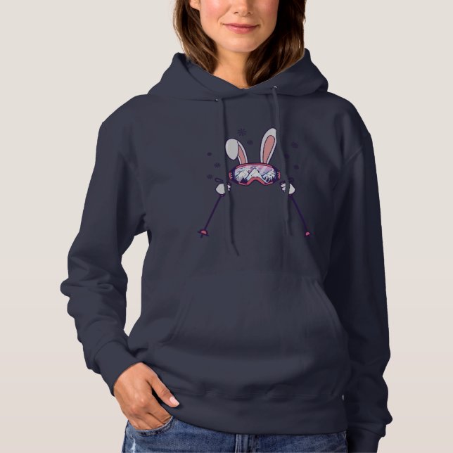 Skiing Rabbit with ski poles and ski goggles Hoodie (Front)