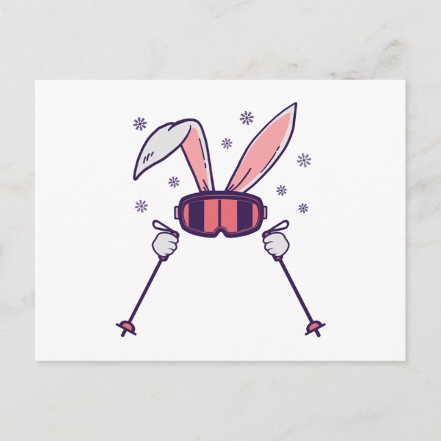 Skiing Rabbit with ski poles and ski goggles Postcard (Front)