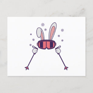 Skiing Rabbit with ski poles and ski goggles Postcard