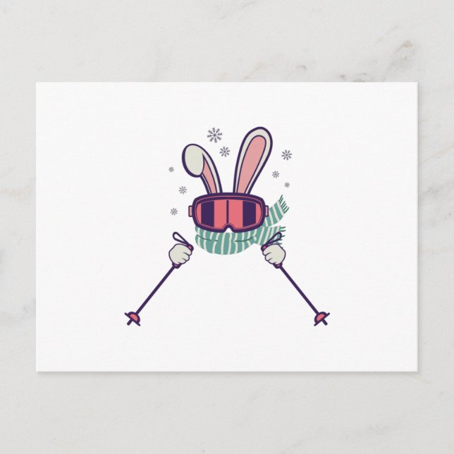 Skiing Rabbit with ski poles and ski goggles Postcard (Front)