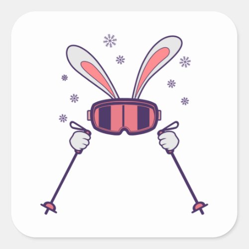 Skiing Rabbit with ski poles and ski goggles Square Sticker