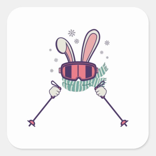 Skiing Rabbit with ski poles and ski goggles Square Sticker