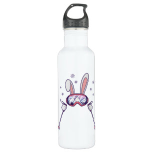 Skiing Rabbit with ski poles and ski goggles Stainless Steel Water Bottle