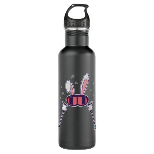 Skiing Rabbit with ski poles and ski goggles Stainless Steel Water Bottle