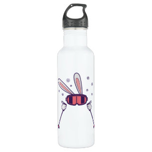 Skiing Rabbit with ski poles and ski goggles Stainless Steel Water Bottle