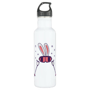 Skiing Rabbit with ski poles and ski goggles Stainless Steel Water Bottle