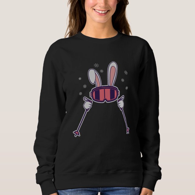 Skiing Rabbit with ski poles and ski goggles Sweatshirt (Front)