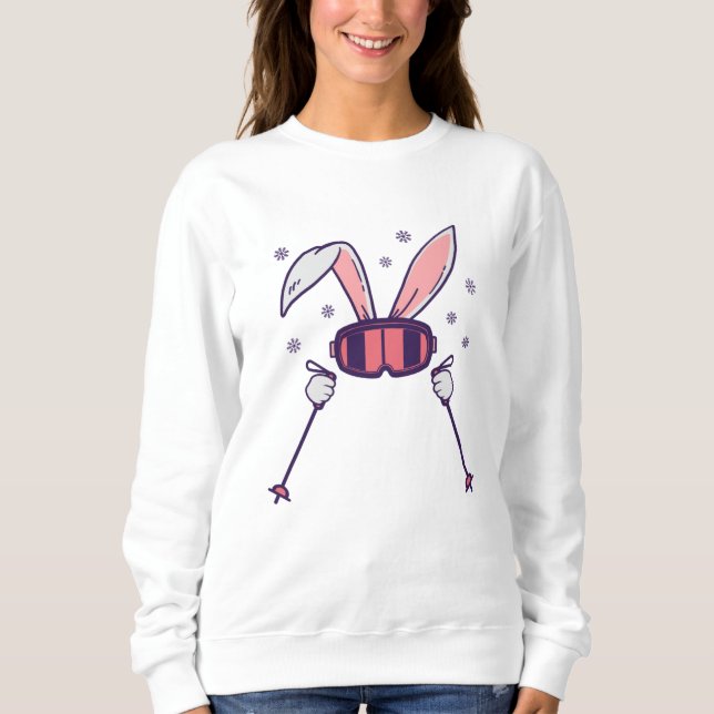 Skiing Rabbit with ski poles and ski goggles Sweatshirt (Front)