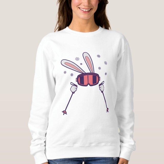 Skiing Rabbit with ski poles and ski goggles Sweatshirt (Front)