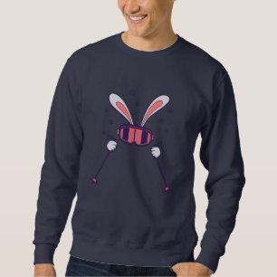 Skiing Rabbit with ski poles and ski goggles Sweatshirt