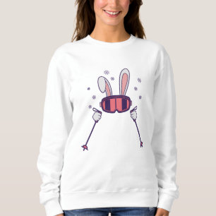 Skiing Rabbit with ski poles and ski goggles Sweatshirt