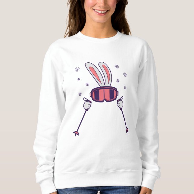 Skiing Rabbit with ski poles and ski goggles Sweatshirt (Front)