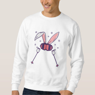 Skiing Rabbit with ski poles and ski goggles Sweatshirt