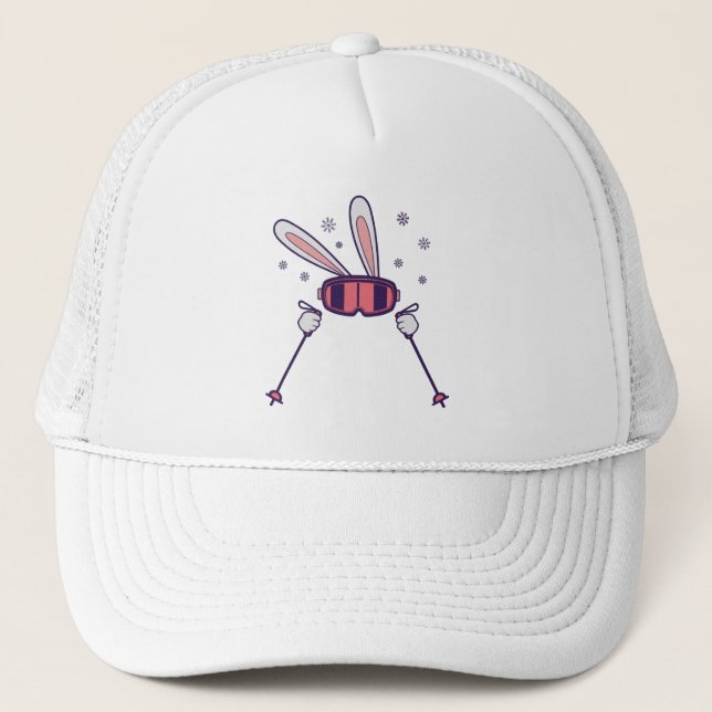 Skiing Rabbit with ski poles and ski goggles Trucker Hat (Front)