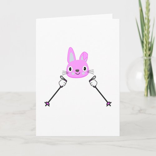 Skiing Rabbit with ski poles Card