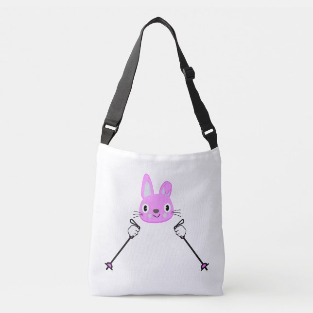 Skiing Rabbit with ski poles Crossbody Bag (Front)