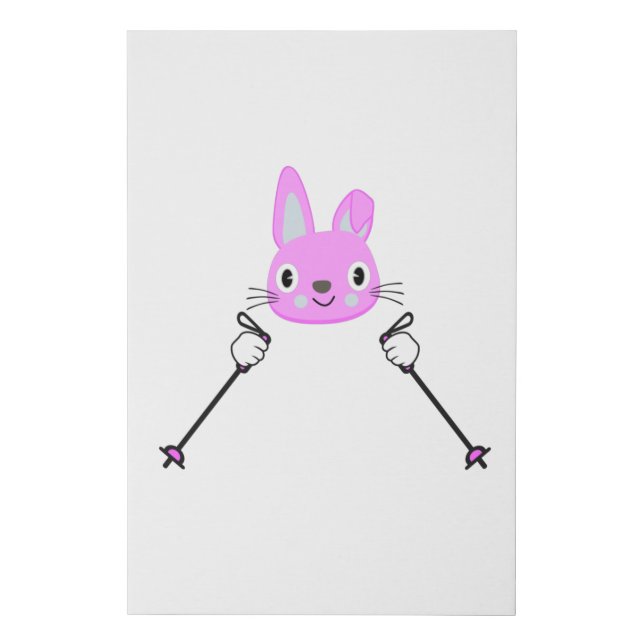 Skiing Rabbit with ski poles Faux Canvas Print (Front)