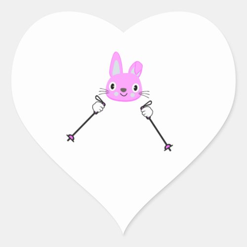 Skiing Rabbit with ski poles Heart Sticker