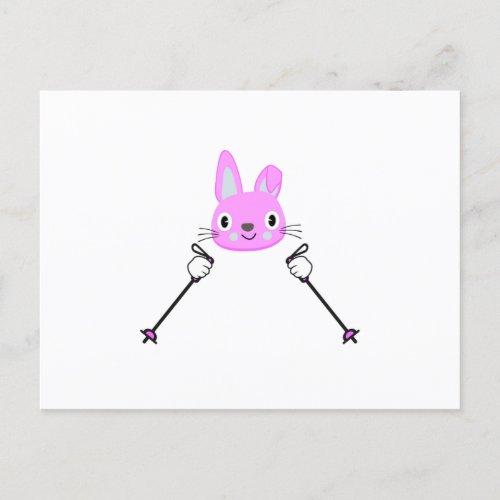 Skiing Rabbit with ski poles Postcard