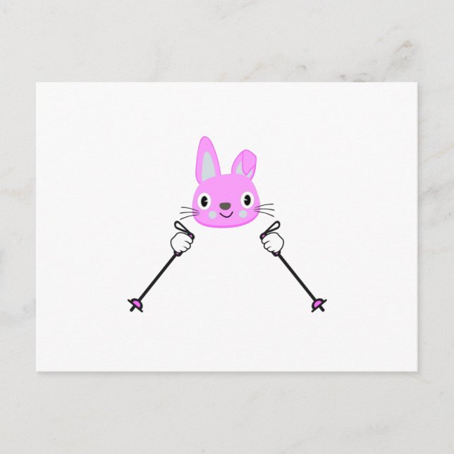 Skiing Rabbit with ski poles Postcard (Front)