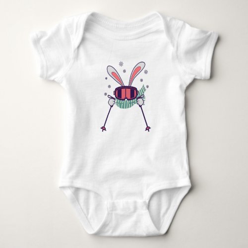 Skiing Rabbit with ski poles ski goggles and scarf Baby Bodysuit