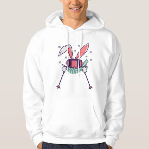 Skiing Rabbit with ski poles ski goggles and scarf Hoodie