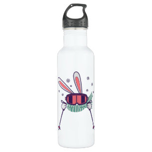 Skiing Rabbit with ski poles ski goggles and scarf Stainless Steel Water Bottle