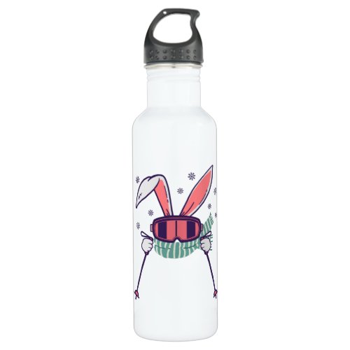 Skiing Rabbit with ski poles ski goggles and scarf Stainless Steel Water Bottle
