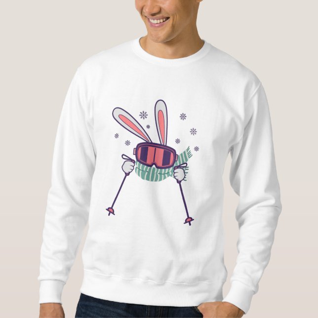 Skiing Rabbit with ski poles ski goggles and scarf Sweatshirt (Front)