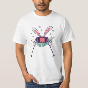Skiing Rabbit with ski poles ski goggles and scarf T-Shirt