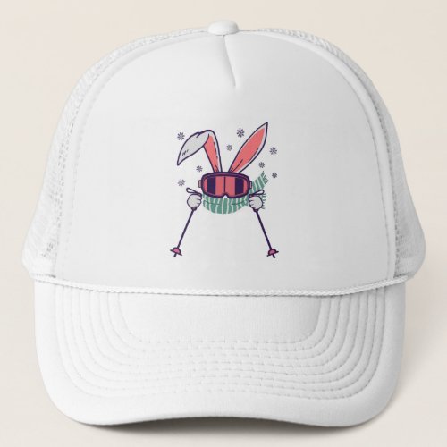 Skiing Rabbit with ski poles ski goggles and scarf Trucker Hat