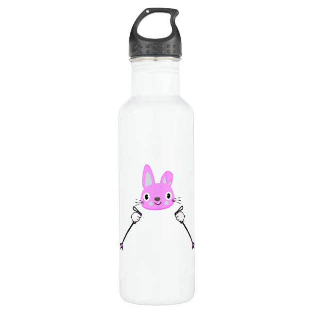 Skiing Rabbit with ski poles Stainless Steel Water Bottle (Front)