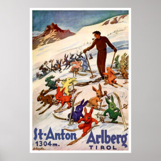 Skiing Rabbits on St. Anton, Tyrol, Austria Poster