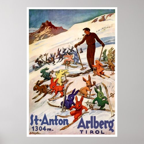 Skiing Rabbits on St Anton Tyrol Austria Poster
