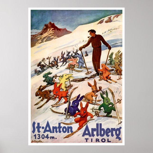 Skiing Rabbits on St. Anton, Tyrol, Austria Poster (Front)